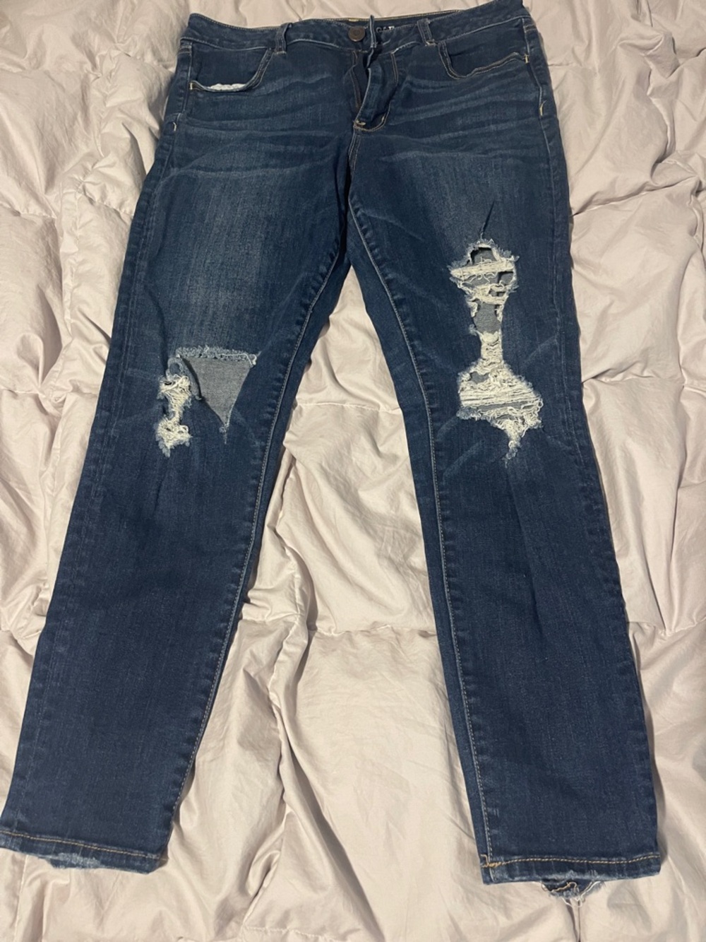 American Eagle Outfitters Dark Blue Distressed Skinny Jeans